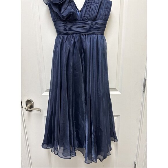 Mac Duggal Size 0 Navy 49494 Sleeveless Chiffon A-Line Midi Cocktail Dress Prom - Picture 7 of 11